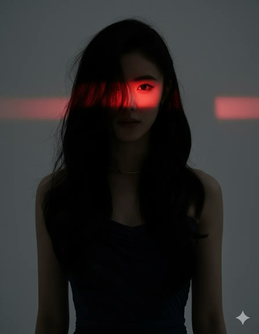 Dramatic Studio Portrait with Red Light Accent — example 1