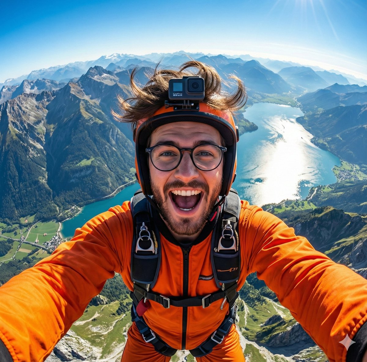GoPro-style extreme sports selfie prompt — example 1
