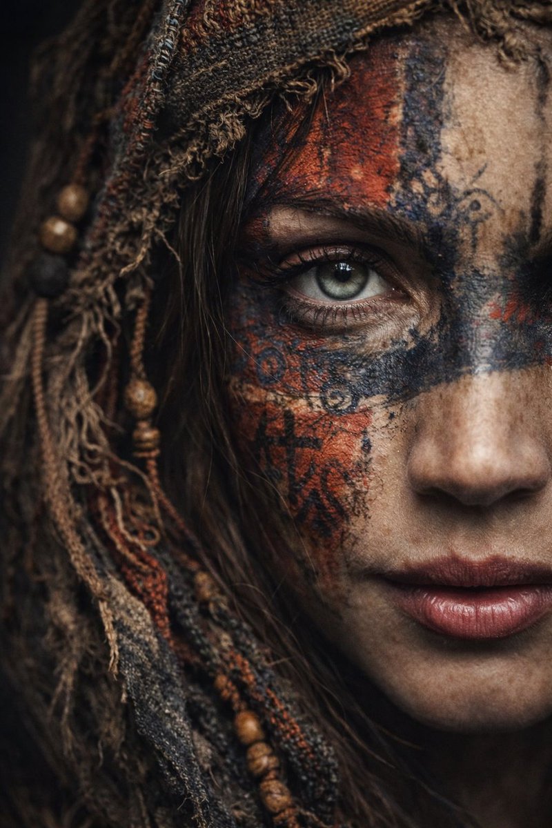 Ultra-Realistic Portrait with Tribal Markings and Painterly Realism — example 1