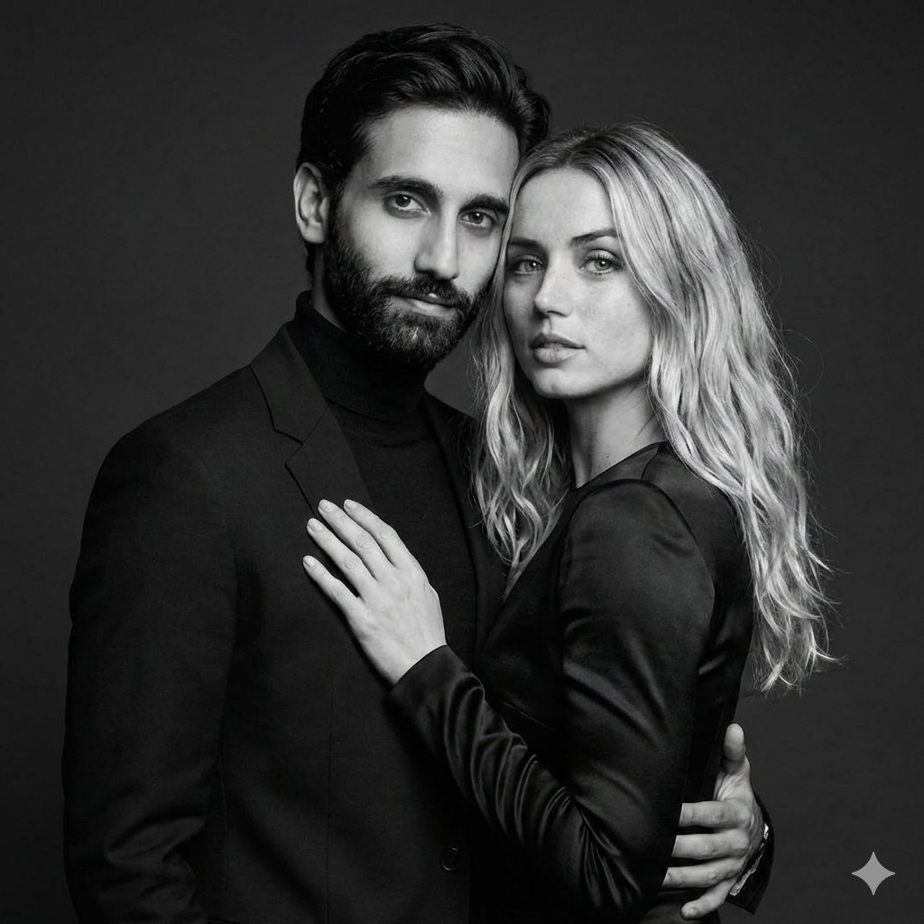 Black-and-White Studio Portrait of a Couple with Identity Lock — example 1