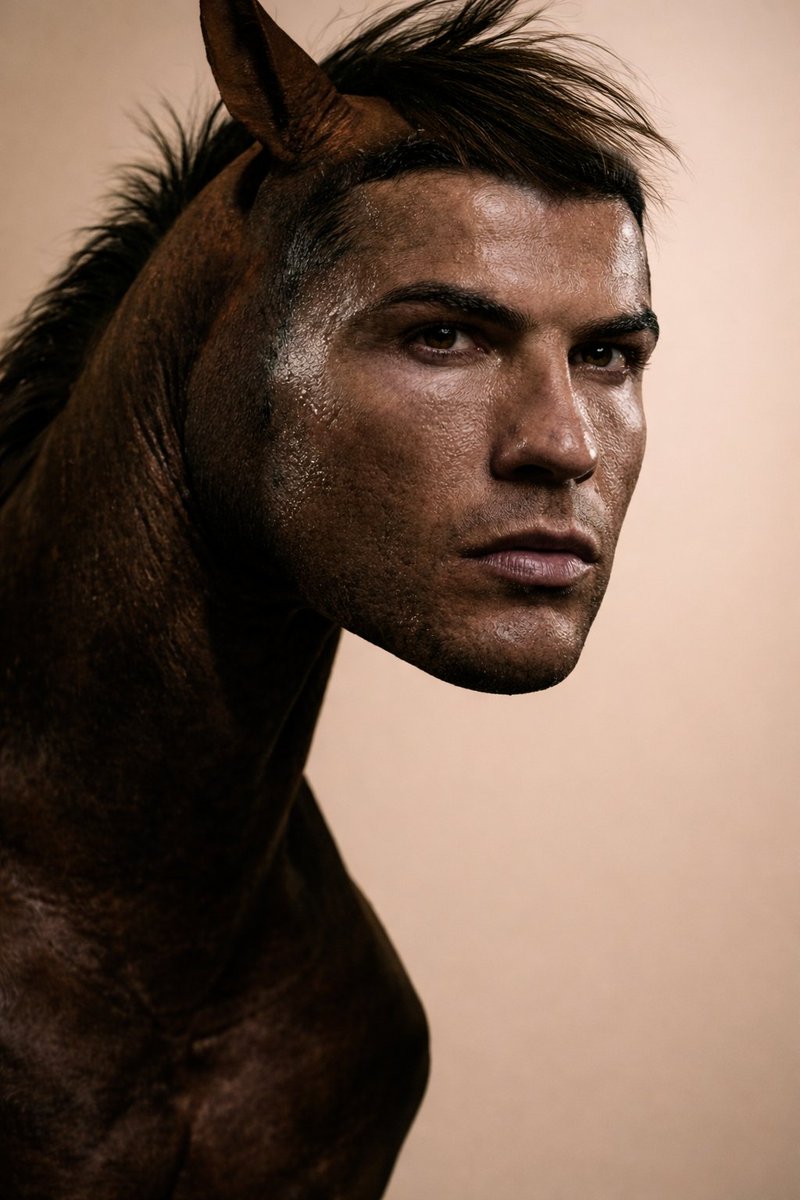 Hybrid Humanoid-Horse Portrait (Ronaldo/Messi inspired) — example 1