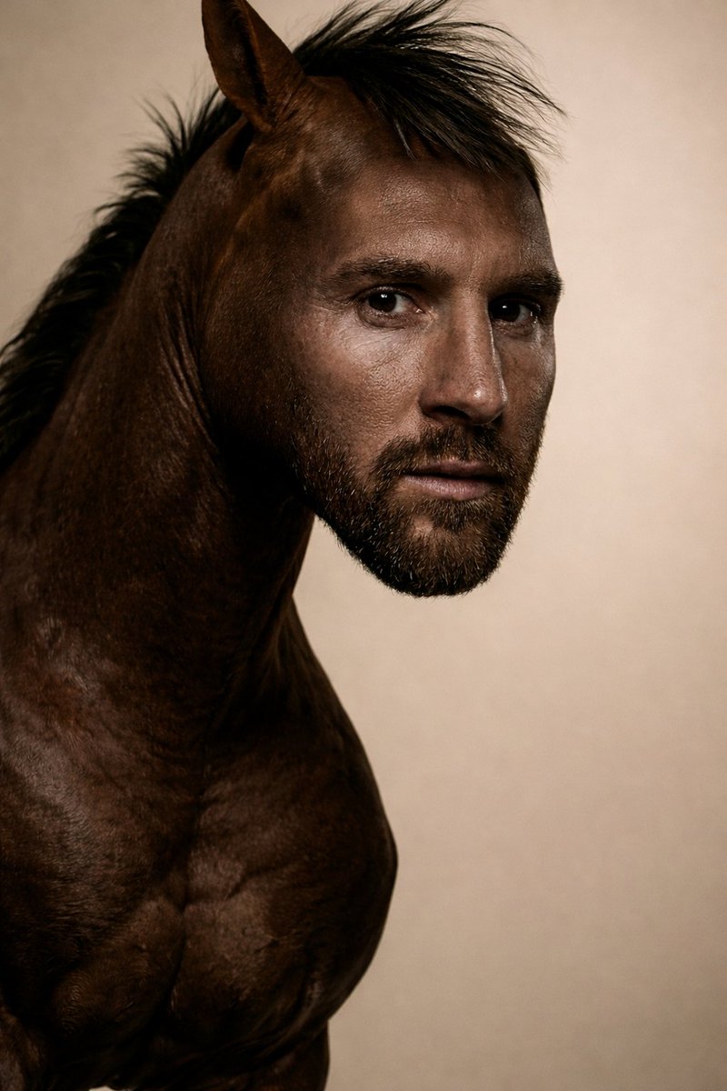 Hybrid Humanoid-Horse Portrait (Ronaldo/Messi inspired) — example 2
