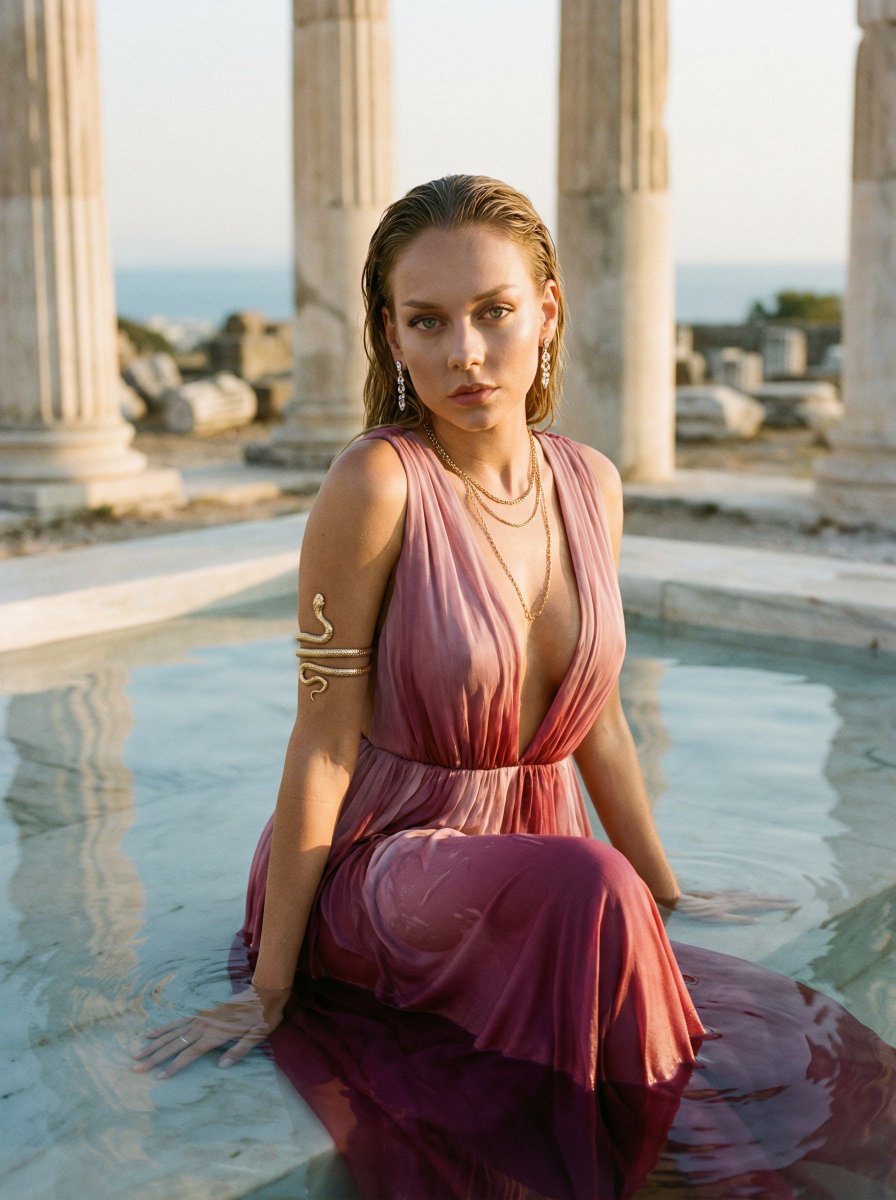 Ester Expósito High-Fashion Editorial in Greek Ruins — example 1
