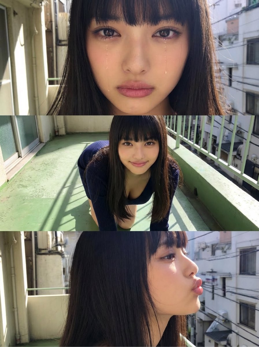 Horizontal three-panel emotional portrait from one image — example 1