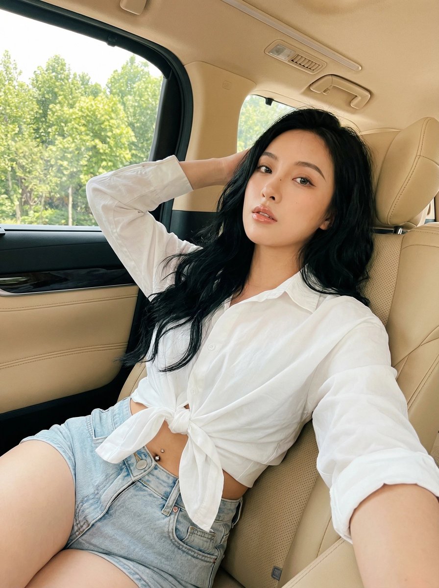 Natural Instagram-style car selfie prompt — example 1