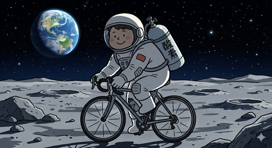 Complex Illustration Prompt: Cycling on the Moon — example 1