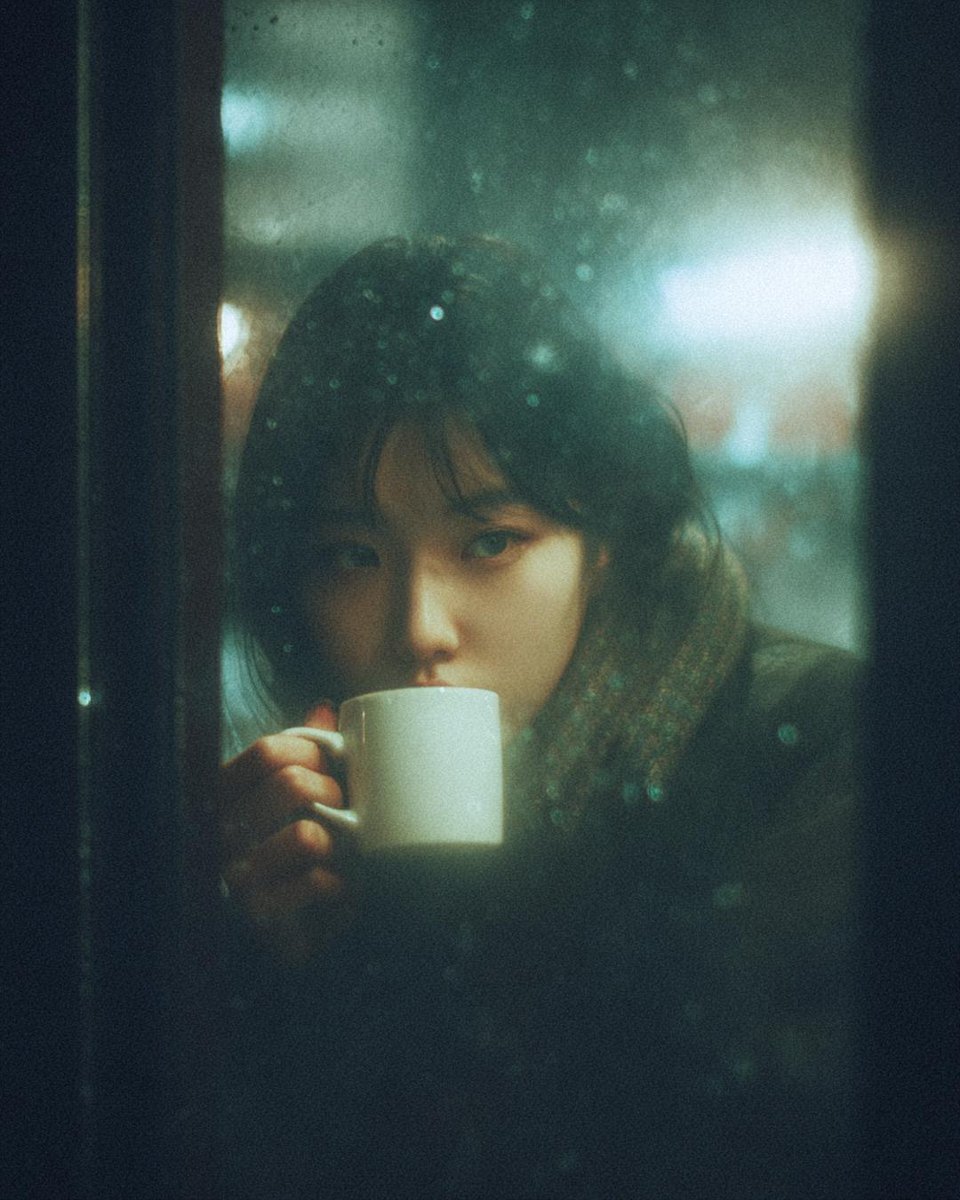 Moody Cinematic Café Scene in the Rain — example 1