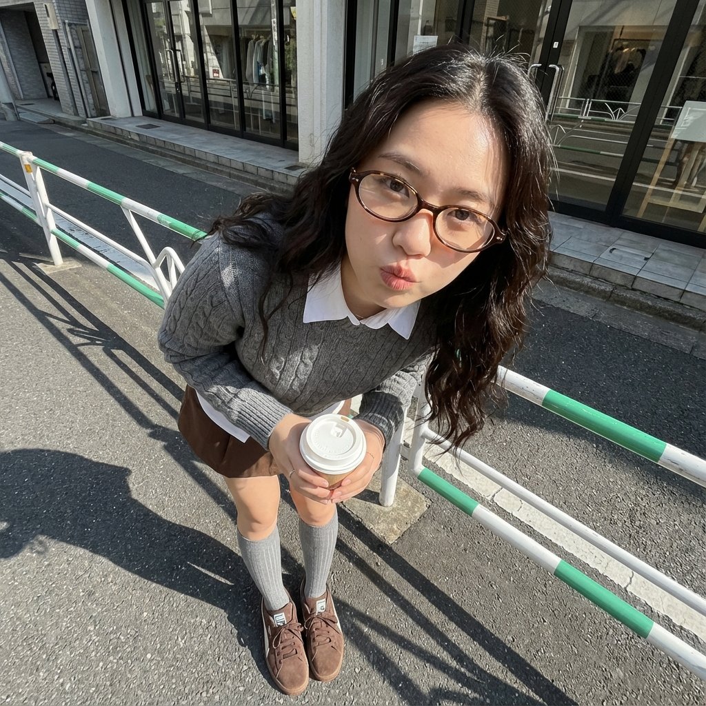 Photorealistic Cute Academic Street Photography Portrait — example 1