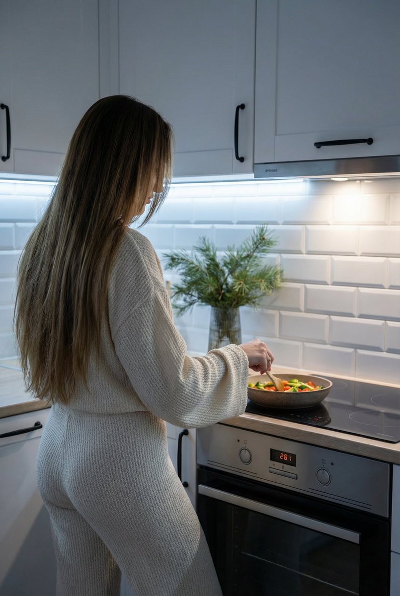 Candid Shot of Woman Cooking in Modern Kitchen — example 1