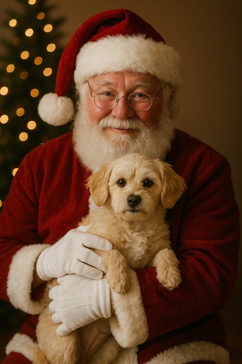 Simple Christmas dog and Santa image prompt — example 1