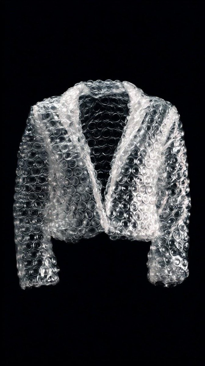 Minimalist studio shot of transparent bubble wrap fashion item — example 2