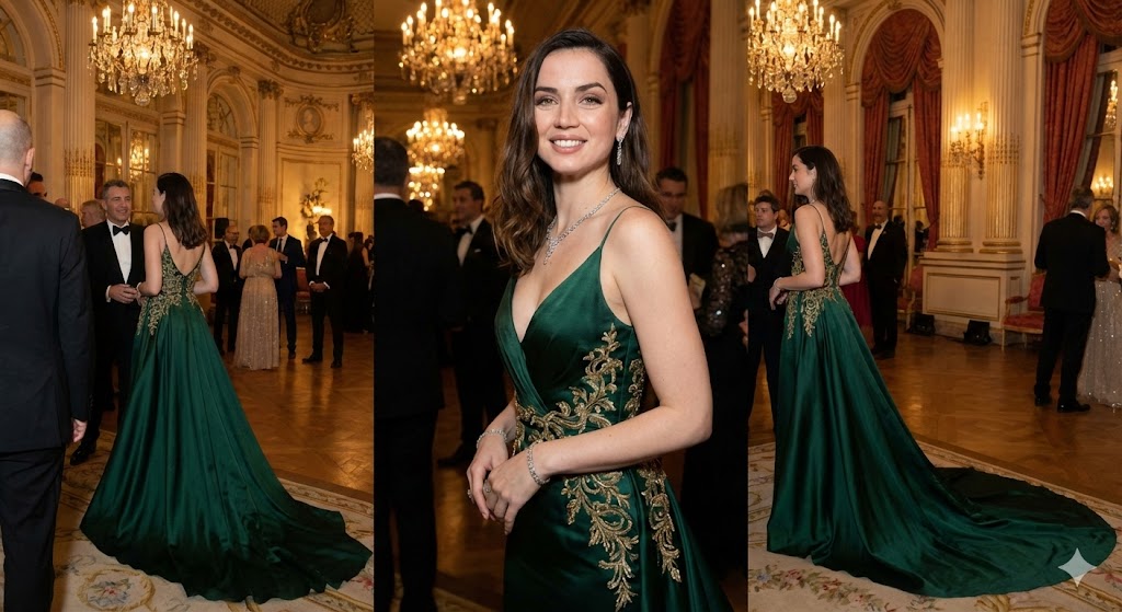 Dataset of Ana de Armas in luxury gowns in historical settings — example 2