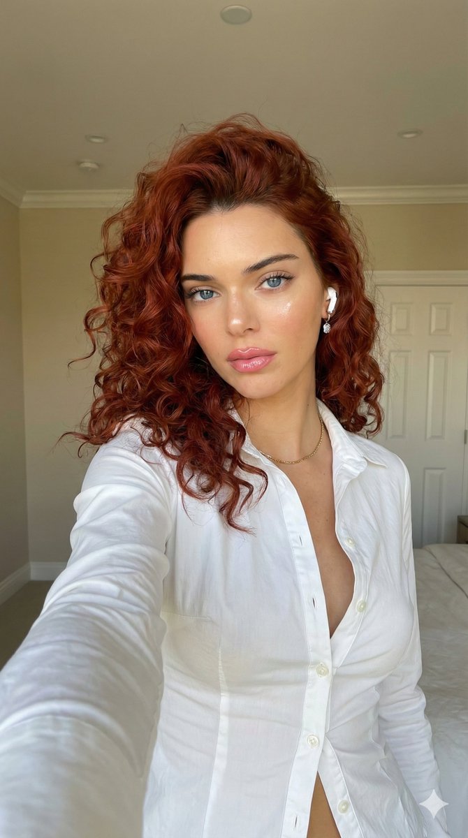 Glamorous Auburn-Haired Selfie Portrait Prompt — example 1