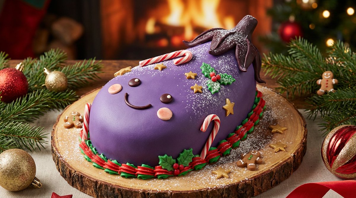 Turn a reference image into a realistic Christmas cake — example 1