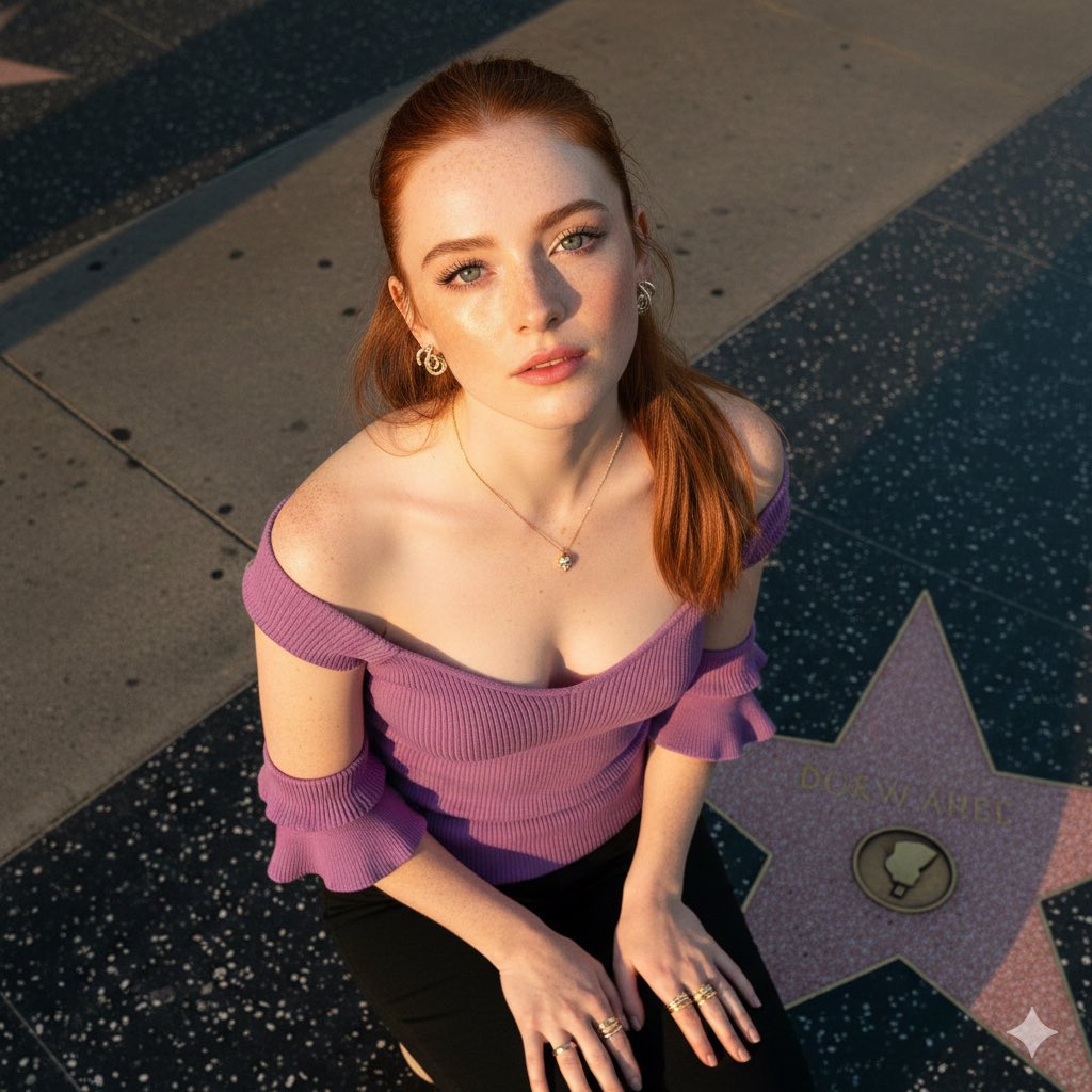 Sydney Sweeney Golden Hour Overhead Portrait on Walk of Fame