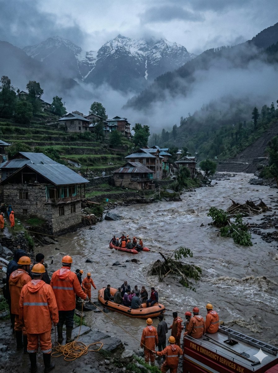 Dramatic Cinematic Kashmir Mountain Flood Rescue Scene — example 1