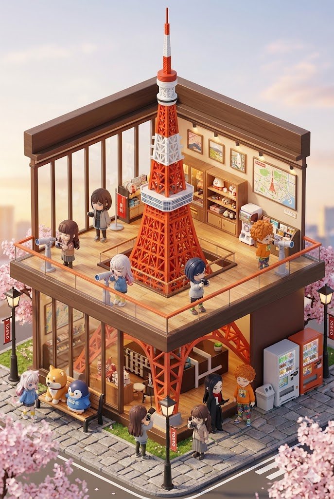 3D chibi miniature travel spot concept prompt — example 1