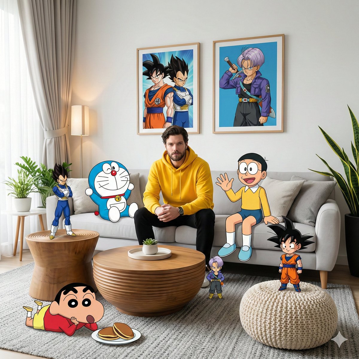 Mixed-Media Anime and Reality Living Room Scene Prompt — example 1