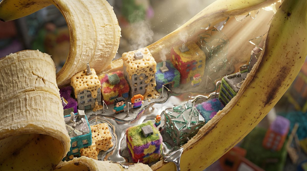 Nano-Scale Cityscape Inside a Banana Peel Prompt — example 1