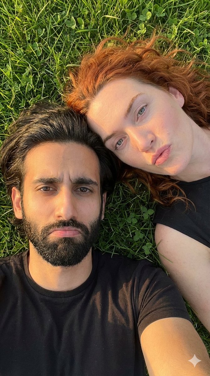 Hyper-Realistic Couple Selfie on Grass Prompt — example 2