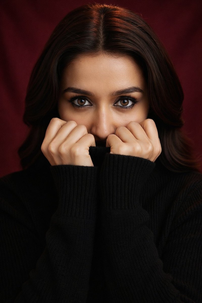 Shraddha Kapoor Black Turtleneck Studio Portrait Prompt — example 3