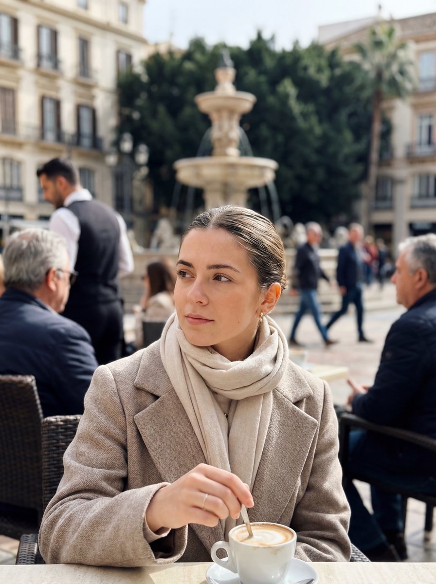 Photorealistic iPhone street café scene in Málaga — example 1