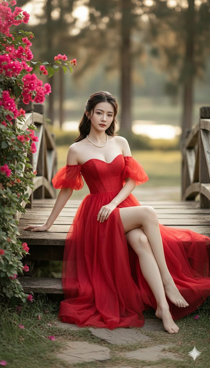 Cinematic Fine-Art Portrait of a Woman in a Red Gala Dress — example 1