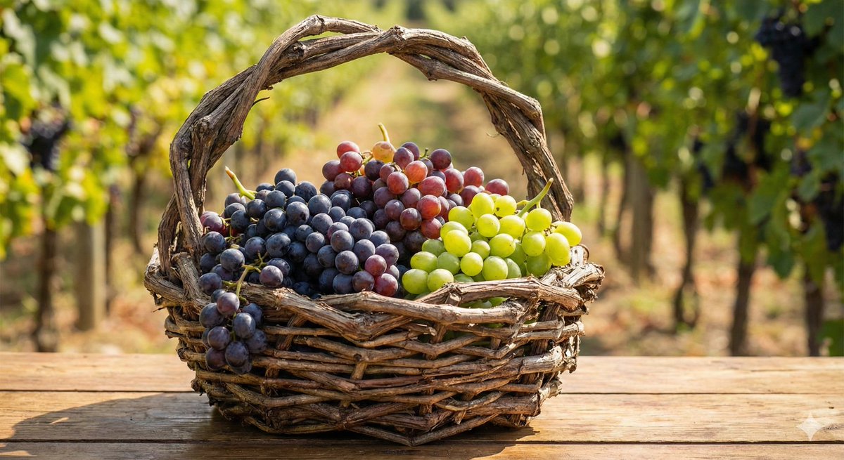 Simple grapes-in-a-basket image prompt — example 1