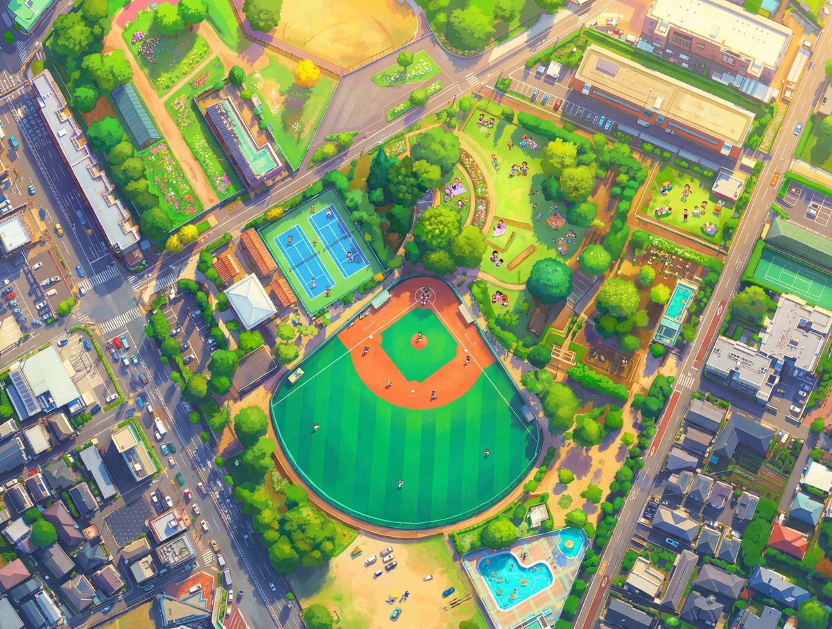 Cartoon drone-style Google Maps aerial illustration prompt — example 2