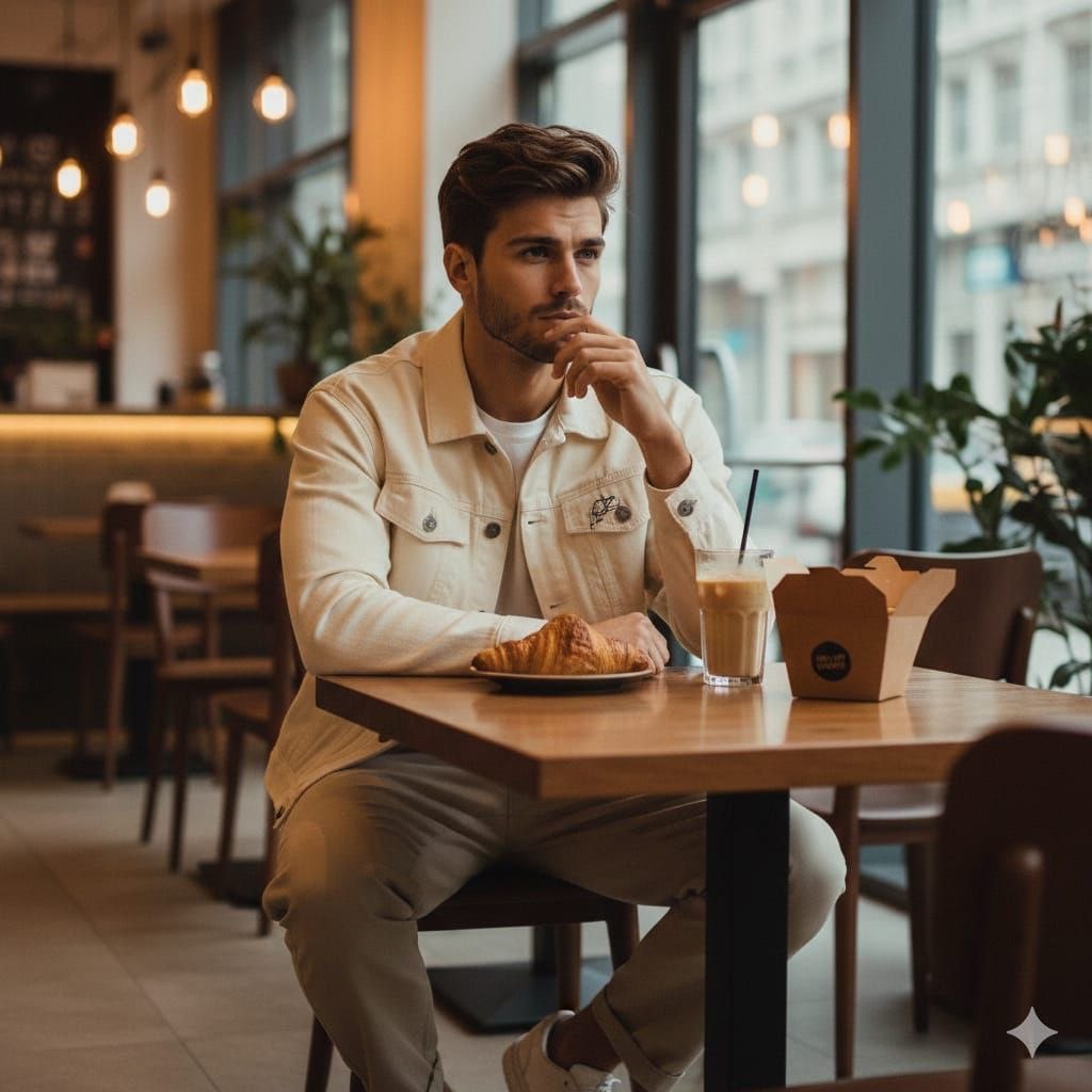Cinematic Lifestyle Café Portrait Prompt — example 1