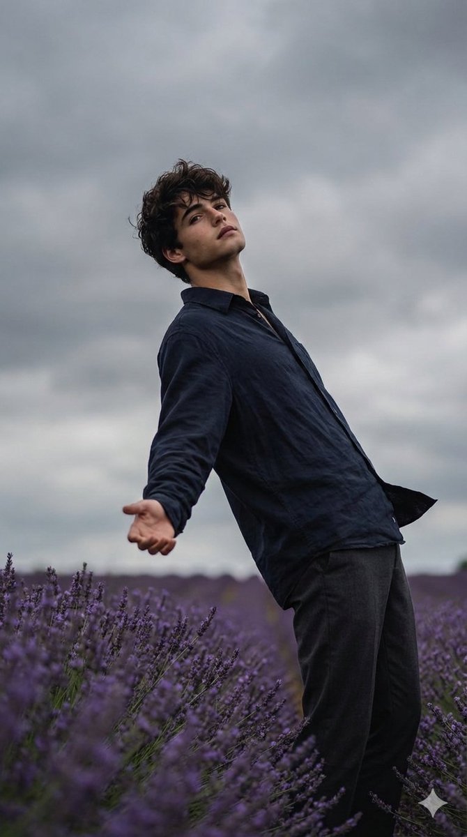 Cinematic Moody Photograph of Man in Flower Field — example 1