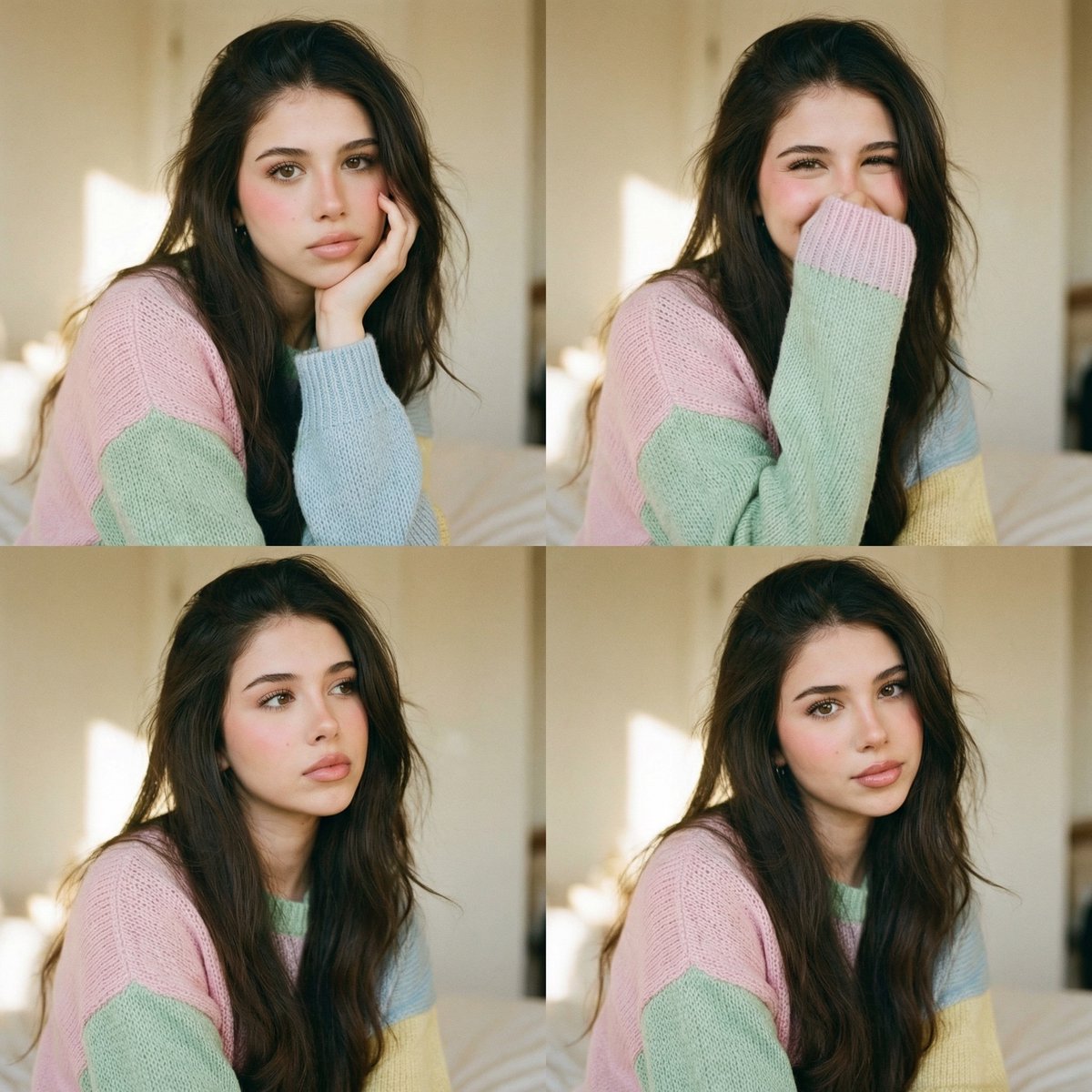 Analog Editorial Portrait Grid in Cozy Bedroom — example 1