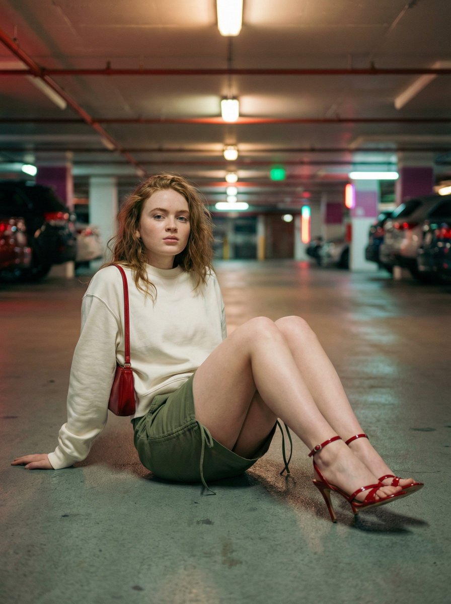 Cinematic Fashion Portrait in Underground Parking — example 4
