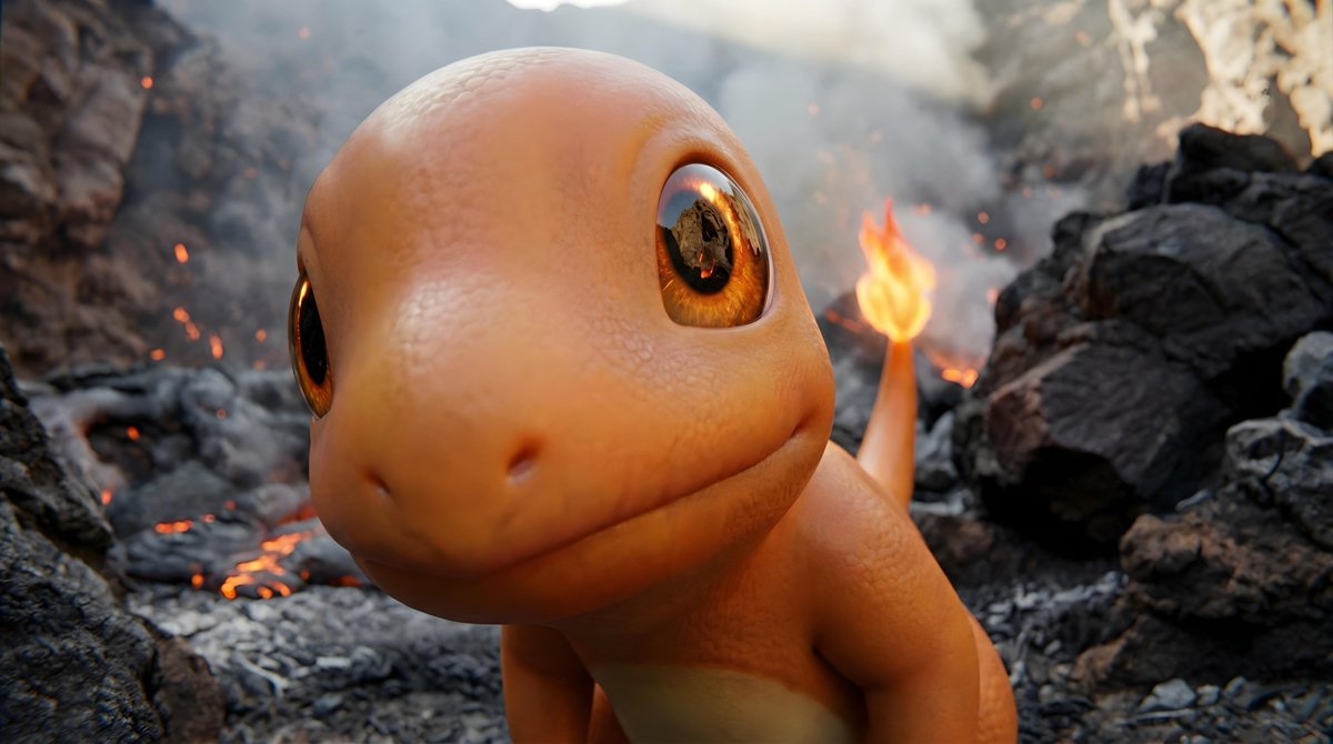 Short Prompt for POV Fisheye Pokemon Wildlife — example 1