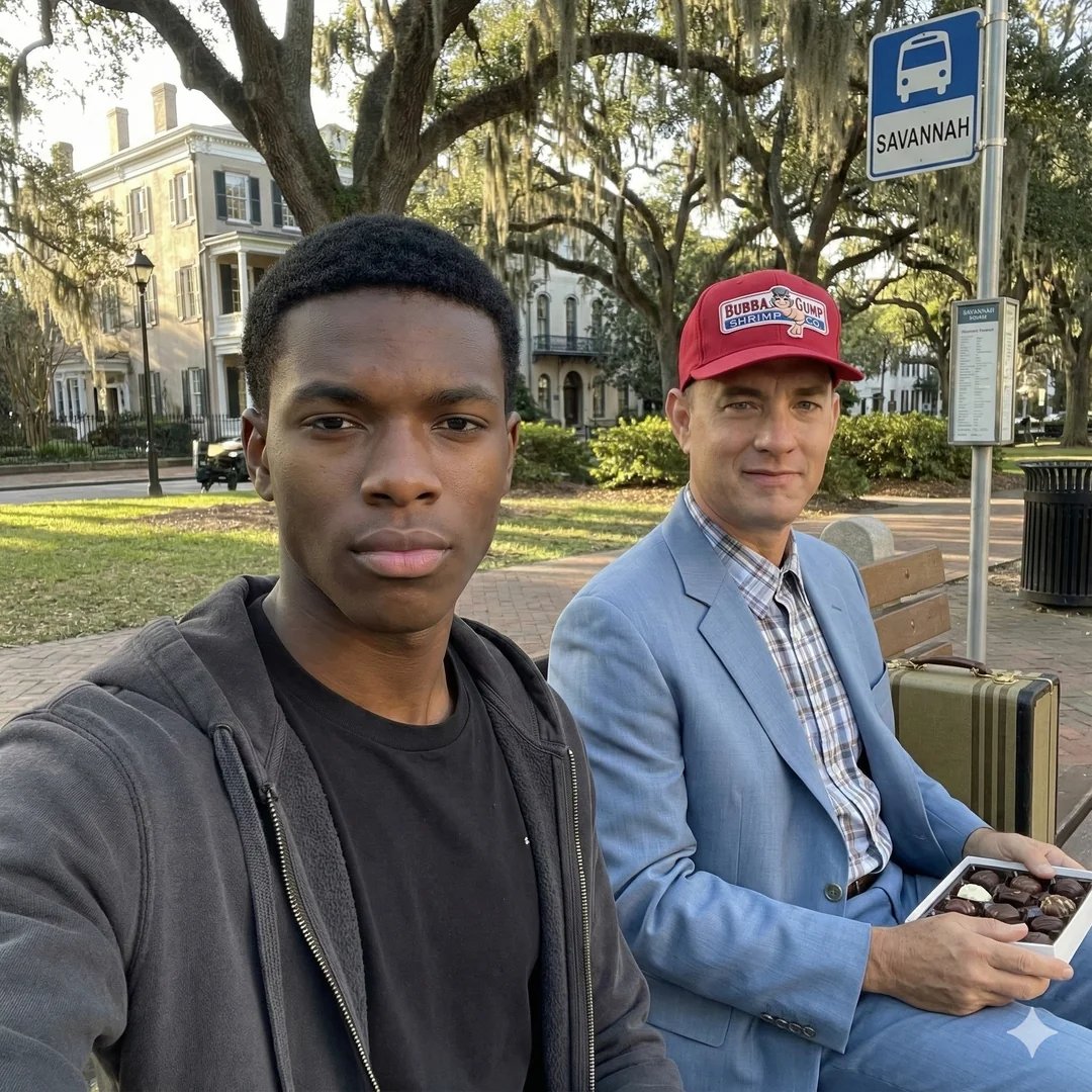 Selfie with movie character using reference face in Nano Banana Pro — example 4