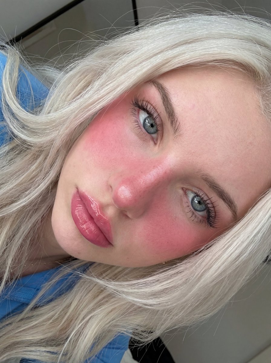 Extreme Close-up Beauty Selfie with Heavy Blush — example 2