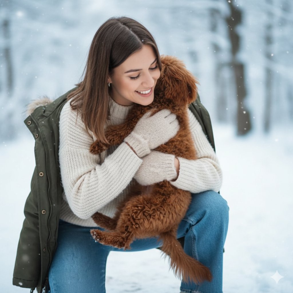 Candid Portrait Hugging a Poodle in a Park — example 1