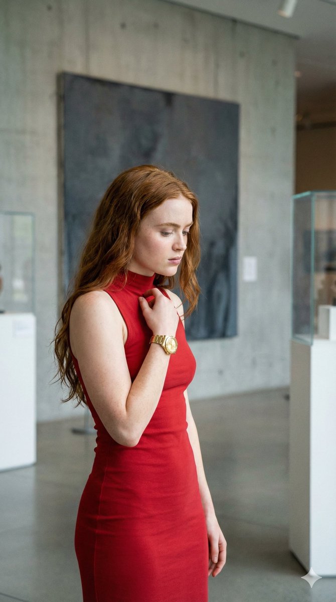 4K Candid Portrait of Sadie Sink in Red Dress Prompt — example 1