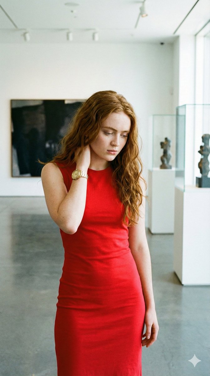 4K Candid Portrait of Sadie Sink in Red Dress Prompt — example 3