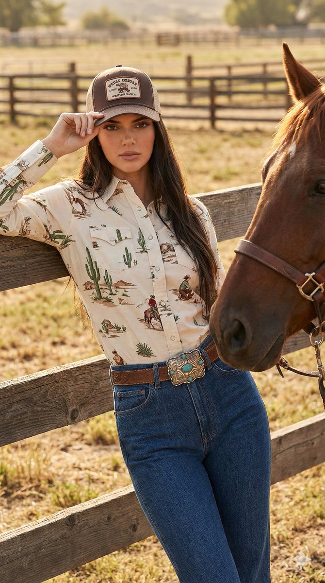 Kendall Jenner Rustic Western Chic Fashion Prompt — example 4