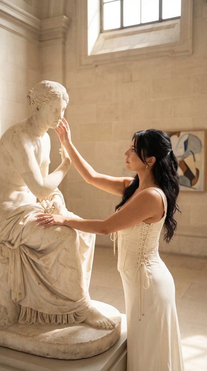 Editorial Portrait in Museum with Classical Statue — example 1