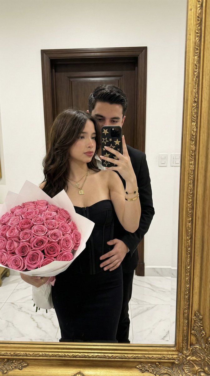 High-Fidelity Mirror Selfie with Valentine's Roses and Identity Lock — example 1