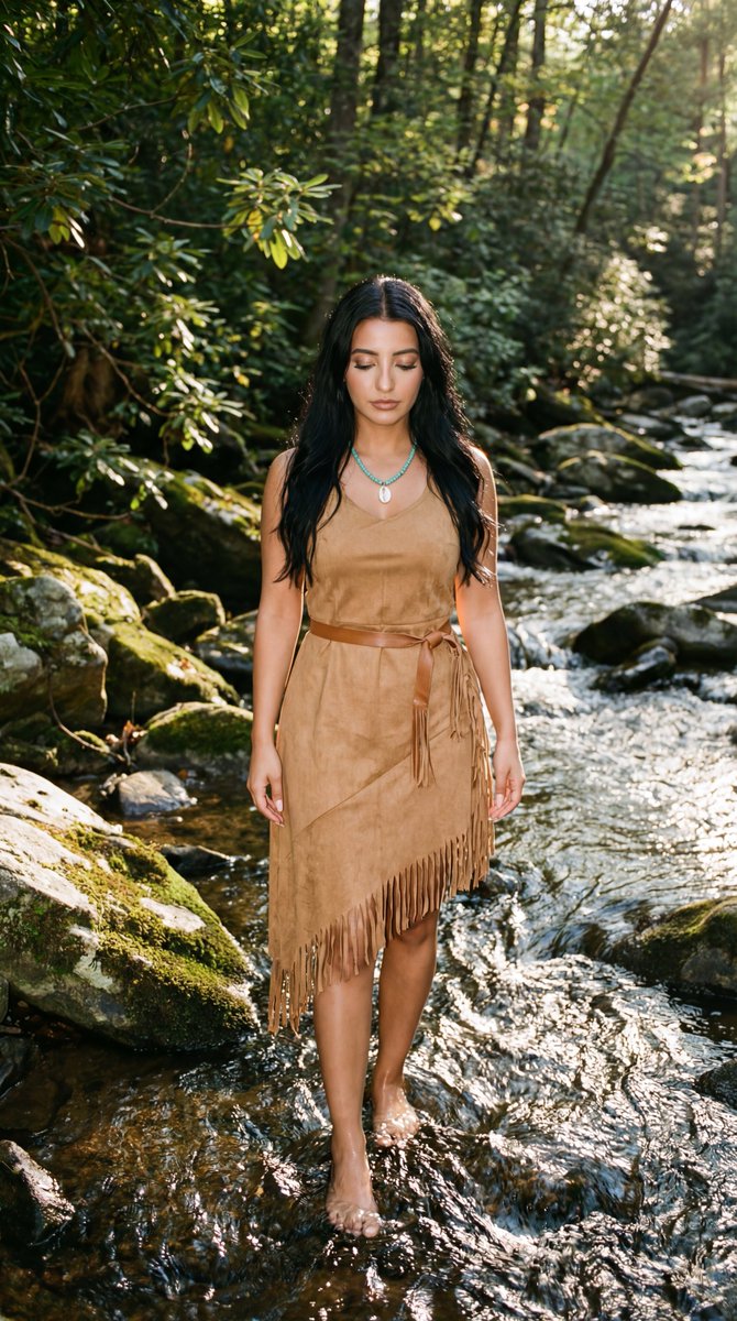 Cinematic Photoreal Portrait in a Forest Stream (Pocahontas Inspired) — example 1