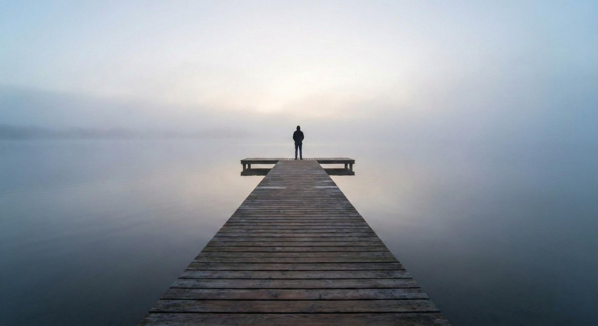 Minimalistic contemplative pier scene prompt for Nano Banana Pro — example 1