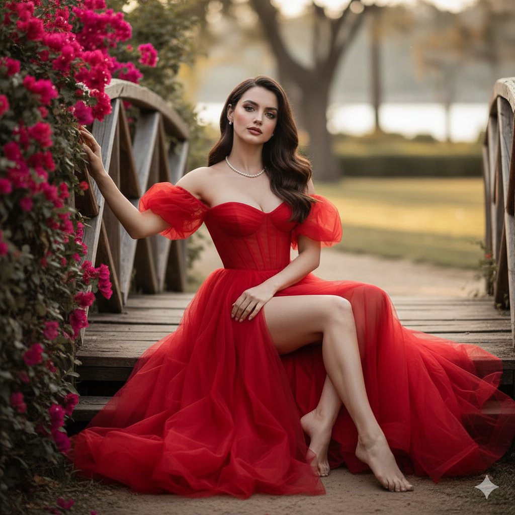 Cinematic Fine-Art Portrait of Ana de Armas in a Red Gala Dress — example 1