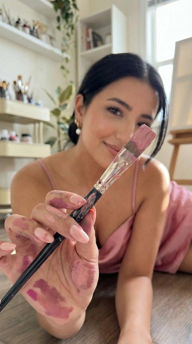 Ultra-Photoreal Lifestyle Portrait in an Art Studio with Pink Paint — example 2