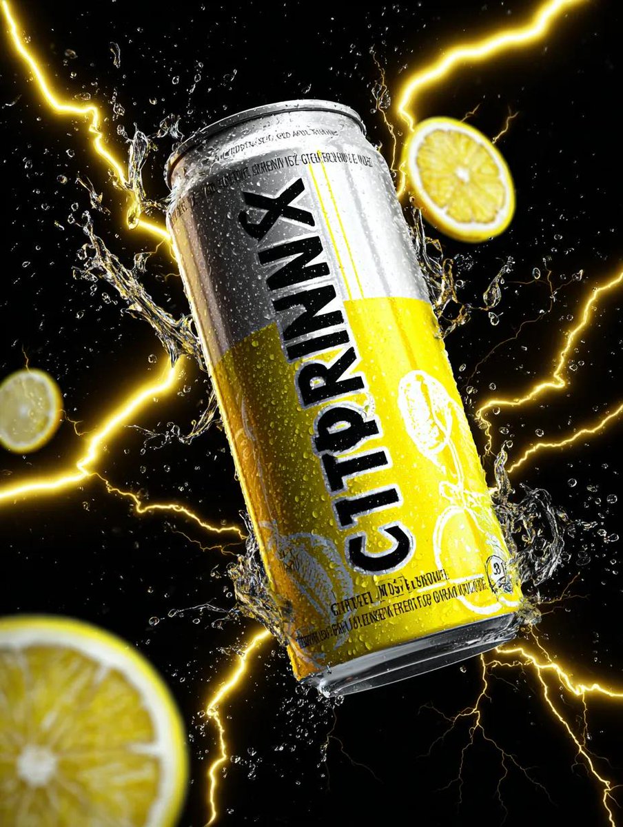 Energy Drink Can with Green Apple Splash and Neon Lightning — example 3
