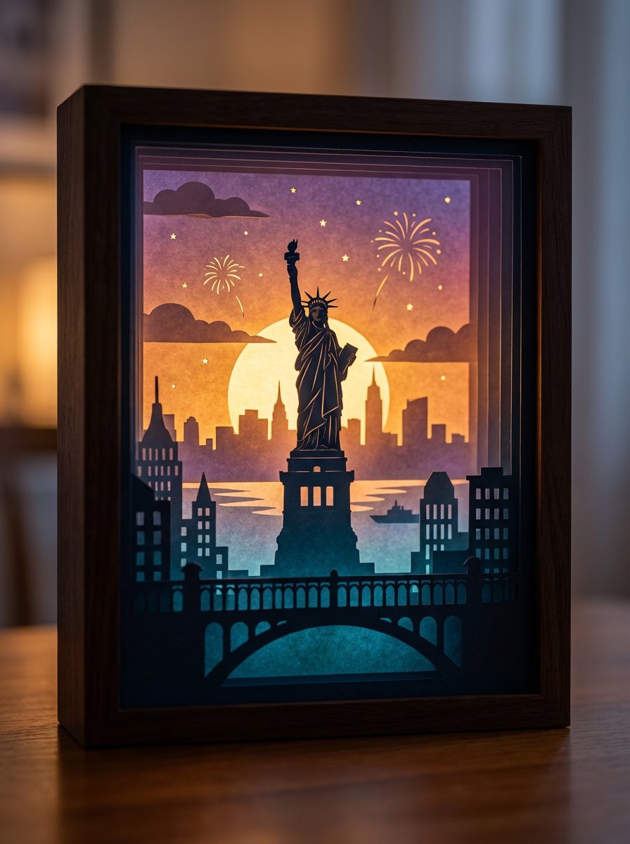 3D paper cut light box illustration framework — example 1