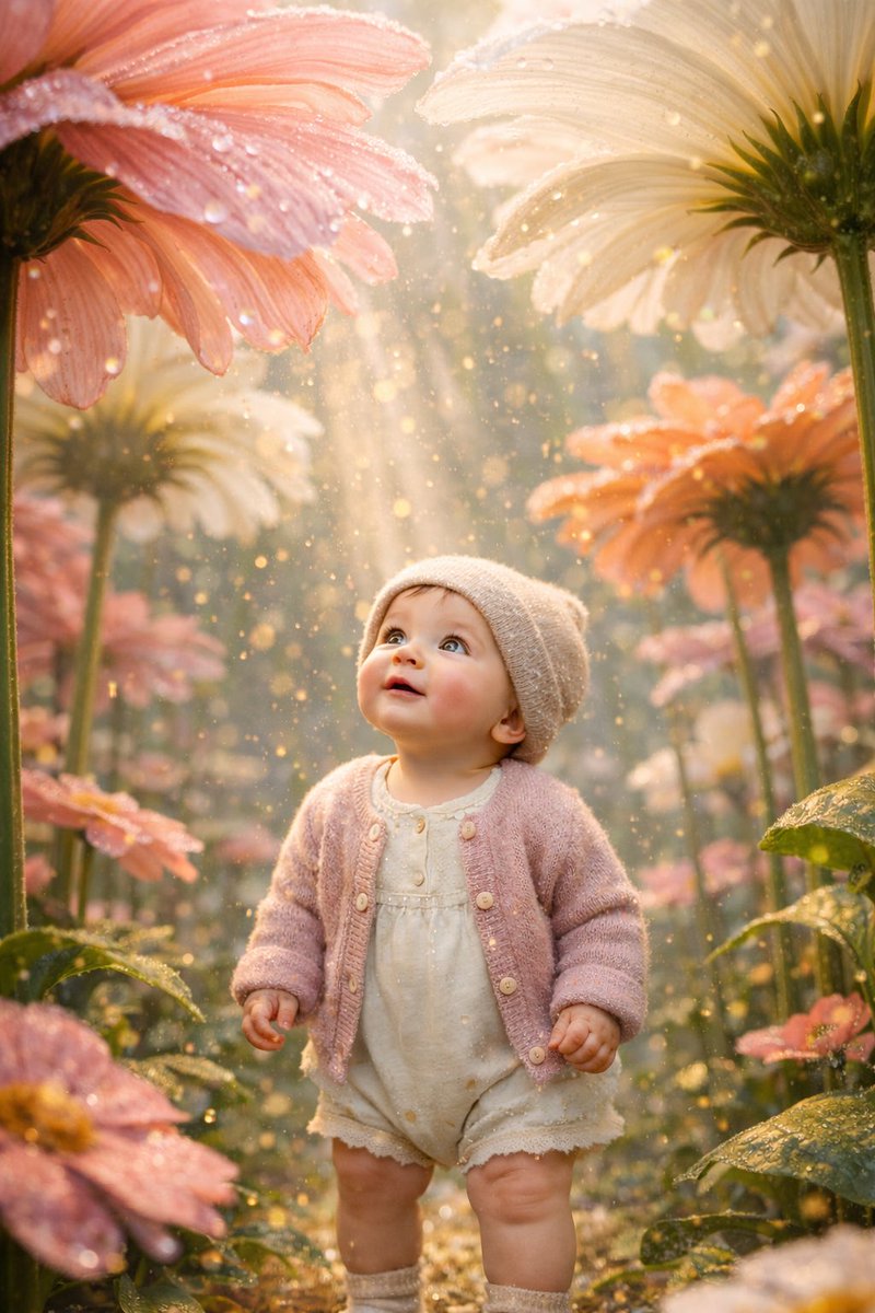 Ultra-Realistic Surreal Conceptual Portrait of a Baby in a Gigantic Flower Field — example 2