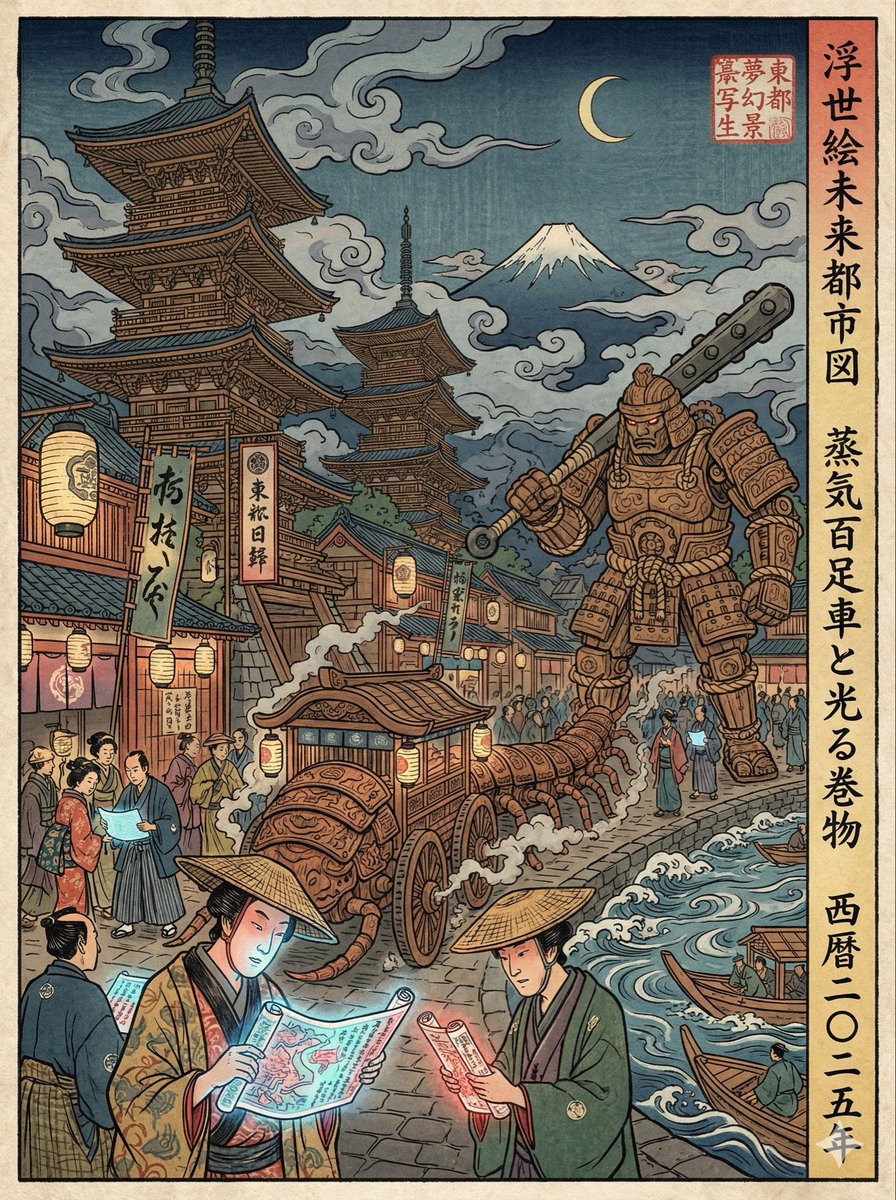 Edo-period Ukiyo-e reinterpretation of a modern scene — example 1